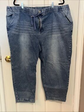 BloomChic Women's Ankle- Length Drawstring Jeans in Faded Blue